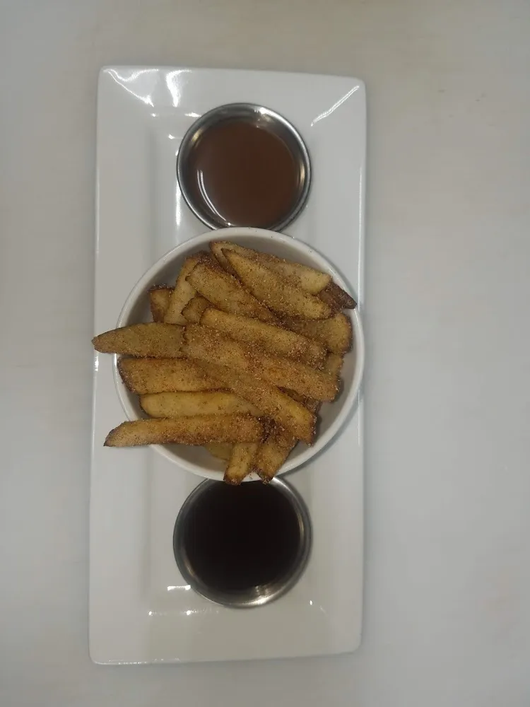 Fried Apples with Carmel and Chocolate Sauce